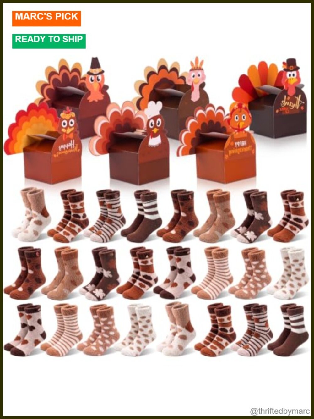 24 Pack Cotton Blend Slipper Socks Thanksgiving Gift Set Boxes